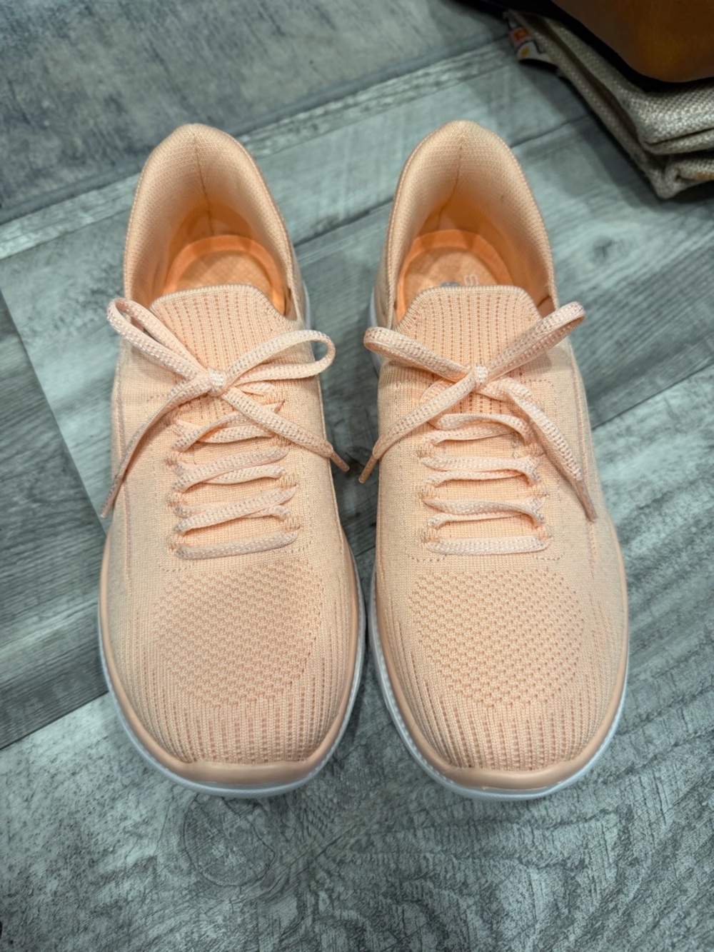 Sketchers Light Peach Knit Lace-Up Women's Sneakers